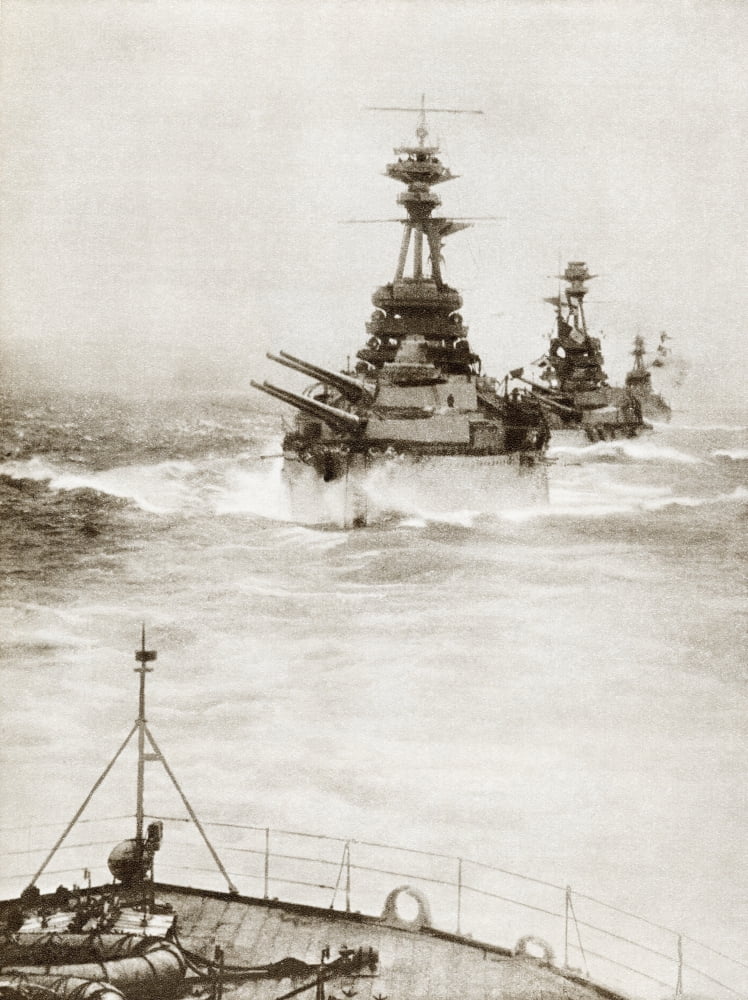 Battleships From A Battle Squadron Of The Grand Fleet Patrolling The North Sea In 1916 During World War I From The Story Of 25 Eventful Years In Pictures Published 1935 Canvas Art - Ken Welsh Design