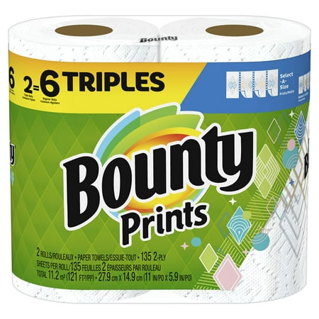 Bounty Select-A-Size Paper Towels – Print Design – 2 Triple Rolls = 6 Regular Rolls – The Perfect Household Essential!