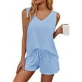 thumbnail image 5 of Kilaqueen Pajamas for Women Set Solid Color Sleeveless V Neck Tank Tops and Shorts Comfy Soft Summer 2 Piece Sets, 5 of 6