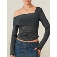 thumbnail image 3 of Michellecmm  Women's Ruched Tops Solid Asymmetric Off Shoulder Long Sleeve T-shirt, 3 of 9