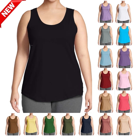 Tqyyweavej Women's Plus Size Tank Tops Oversize Sleeveless Crewneck Shirts Loose Solid Color Casual Going Out Tops for Women