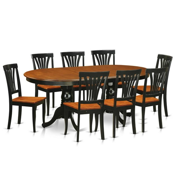 East West Furniture Plainville 9-piece Wood Dining Table Set in Black/Cherry