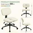 thumbnail image 2 of Armless Desk Chair, Home Office Chairs No Arms with Wheels, Leather Upholstered Cute Vanity Chair with Back Swivel Rolling for Bedroom Makeup Study Small Spaces, PU Cream Beige, 2 of 9