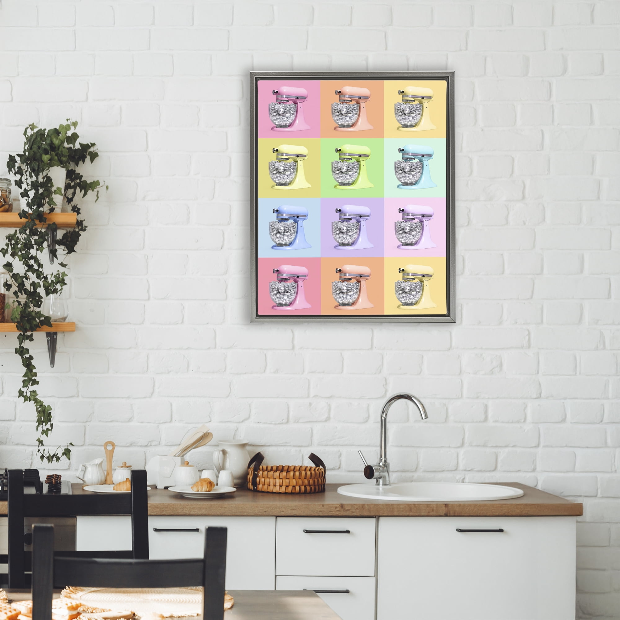 Stupell Industries Disco Ball Kitchen Mixer Collage Gray Framed Floater Canvas Wall Art, design by LISH Creative
