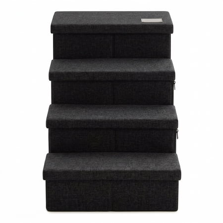 Black 4 Pet Stairs 37.4" X 17" X 21.3" H For Beds Couches Up To 200 Lbs