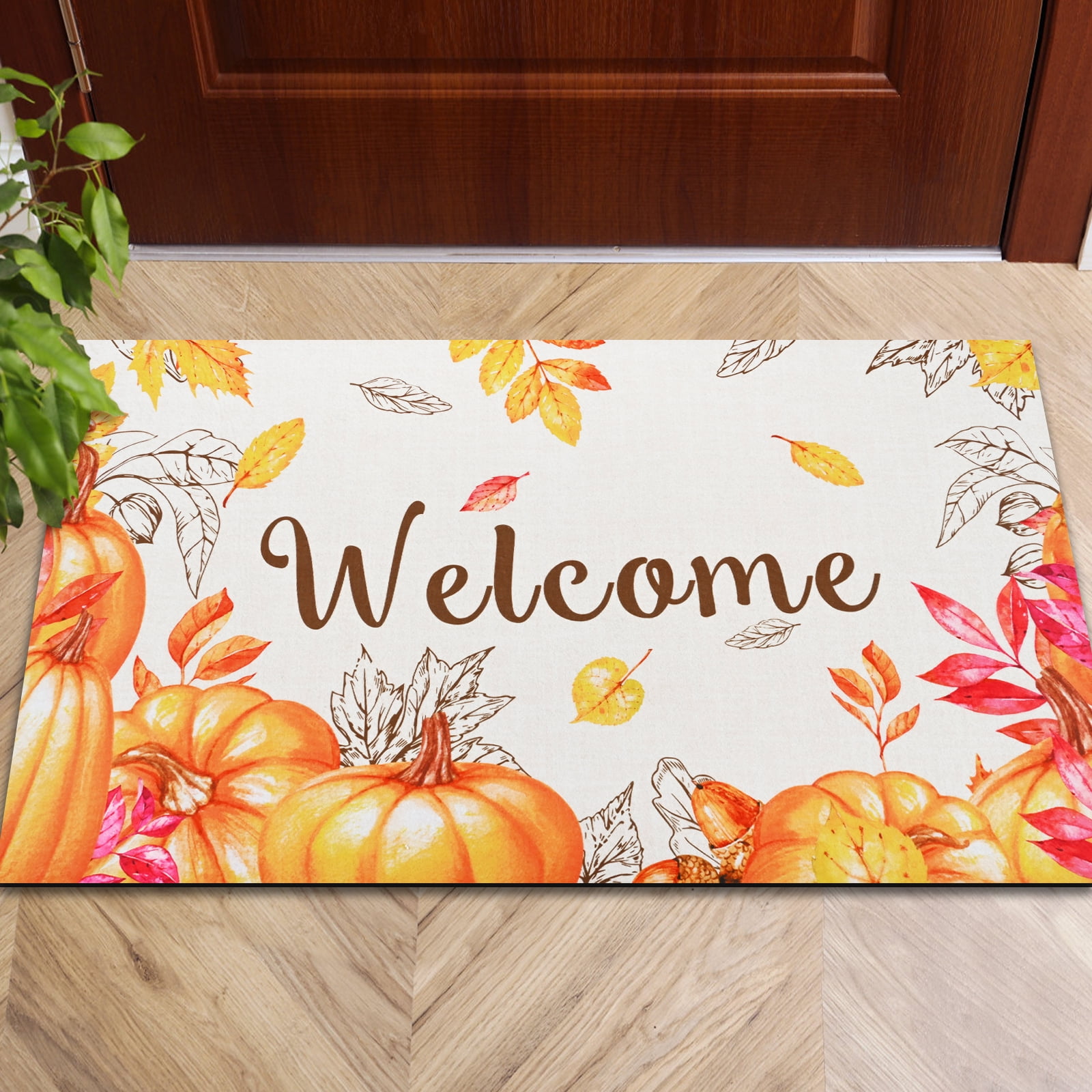 BLEUM CADE Thanksgiving Doormat Outdoor Rugs for Entrance,Pumpkin Outside Welcome Door Mats Fall Decorations for Home Decor Door Mat,18 x 30 inch