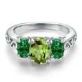 thumbnail image 3 of Gem Stone King 2.12 Cttw Green Peridot and Green Created Emerald Filigree Style 3 Stone Ring for Women | 925 Silver | Oval 8X6MM and 6X4MM | Wedding Engagement Anniversary Ring for Women | Size 8, 3 of 6
