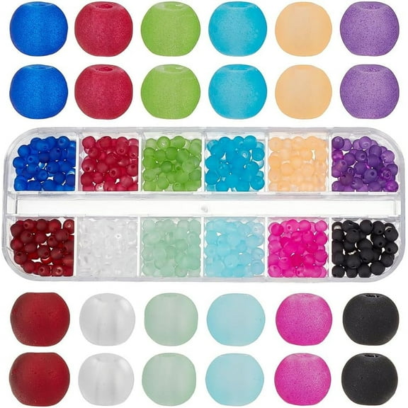 480PCS 4mm Mini Frosted Glass Bead 12 Colors Transparent Frosted Beads Matte Tiny Glass Loose Beads Seed Beads for Friendship Bracelets Necklace Earring Jewelry Making