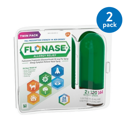 (2 pack) Flonase Nasal Spray, 0.54 Fl Oz, 2 Ct (Best Time To Use Flonase)