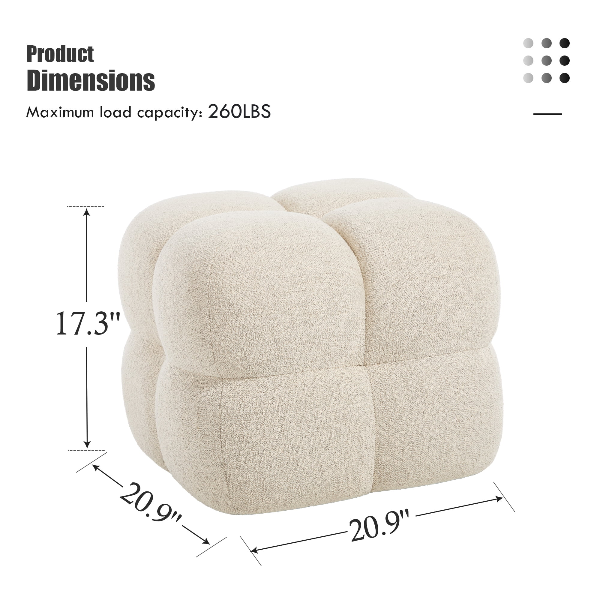 Zesthouse 20.9″ Wide Linen Ottoman, Modern Foot Stool, Square Upholstered Tufted Ottoman Coffee Table, Extra Seating for Living Room Bedroom, Beige