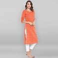 thumbnail image 4 of Janasya Indian Round Neck 3/4 Sleeve Woven Design Orange Cotton Kurta For Women, 4 of 7