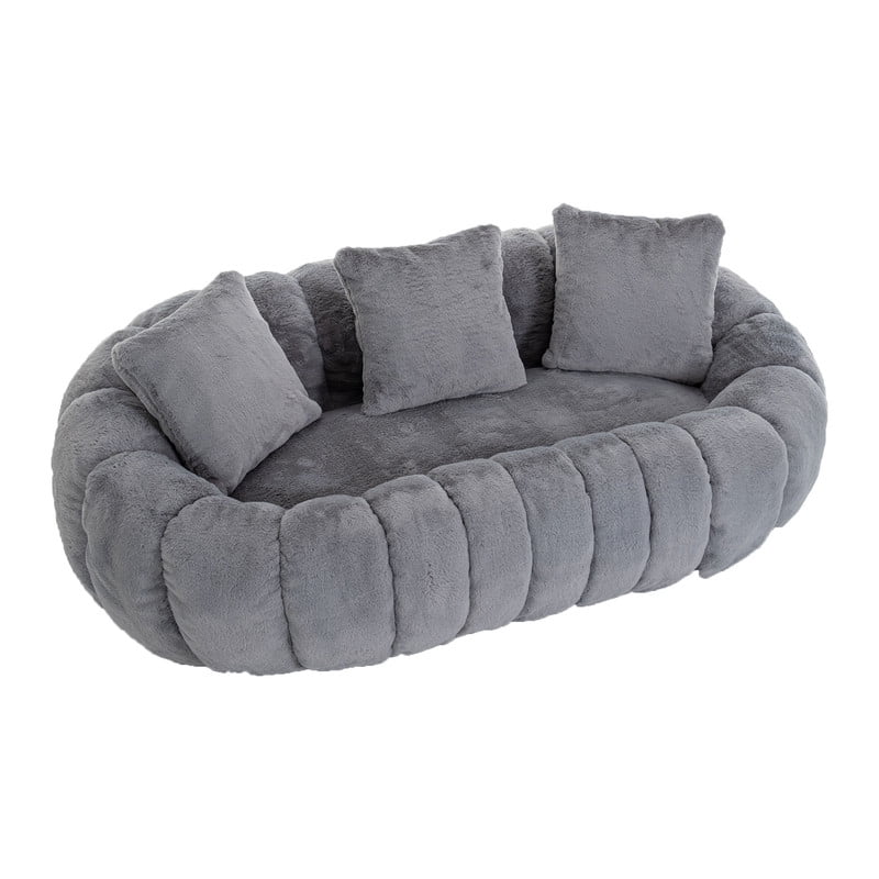 Vacuum Compression Oversized Loveseat with 3 Throw Pillows, Velvet Upholstered Sofa, No Assembly Boneless Floor Couch