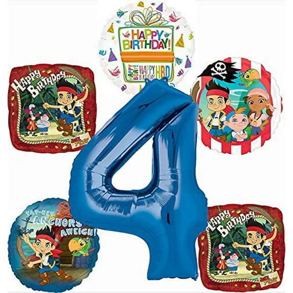 Jake and the Neverland Pirates Party Supplies 4th Birthday Balloon Bouquet Decorations 6pc set