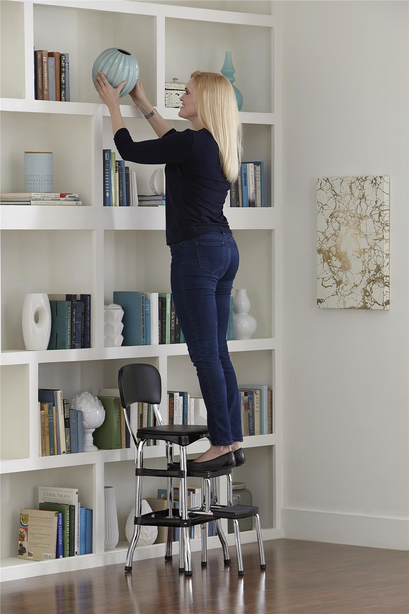 Black Retro Counter Chair Step Stool