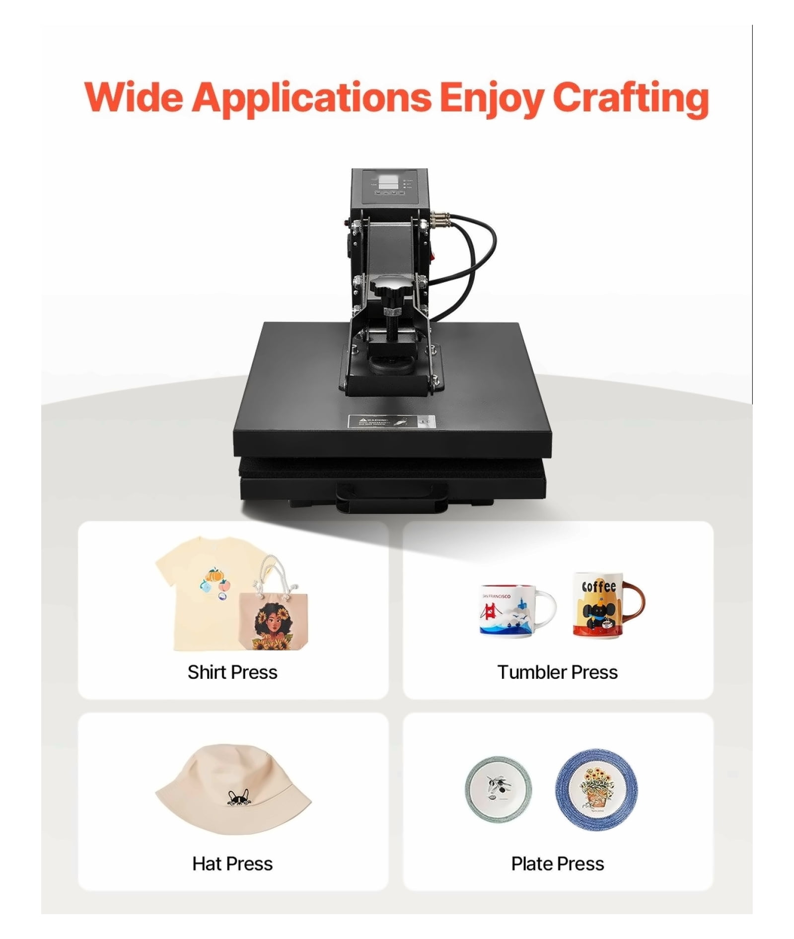 Heat Press Machine 15x15 Inch Sublimation Printer Transfer for T-Shirts, DIY Crafts - Adjustable Pressure, Digital Control