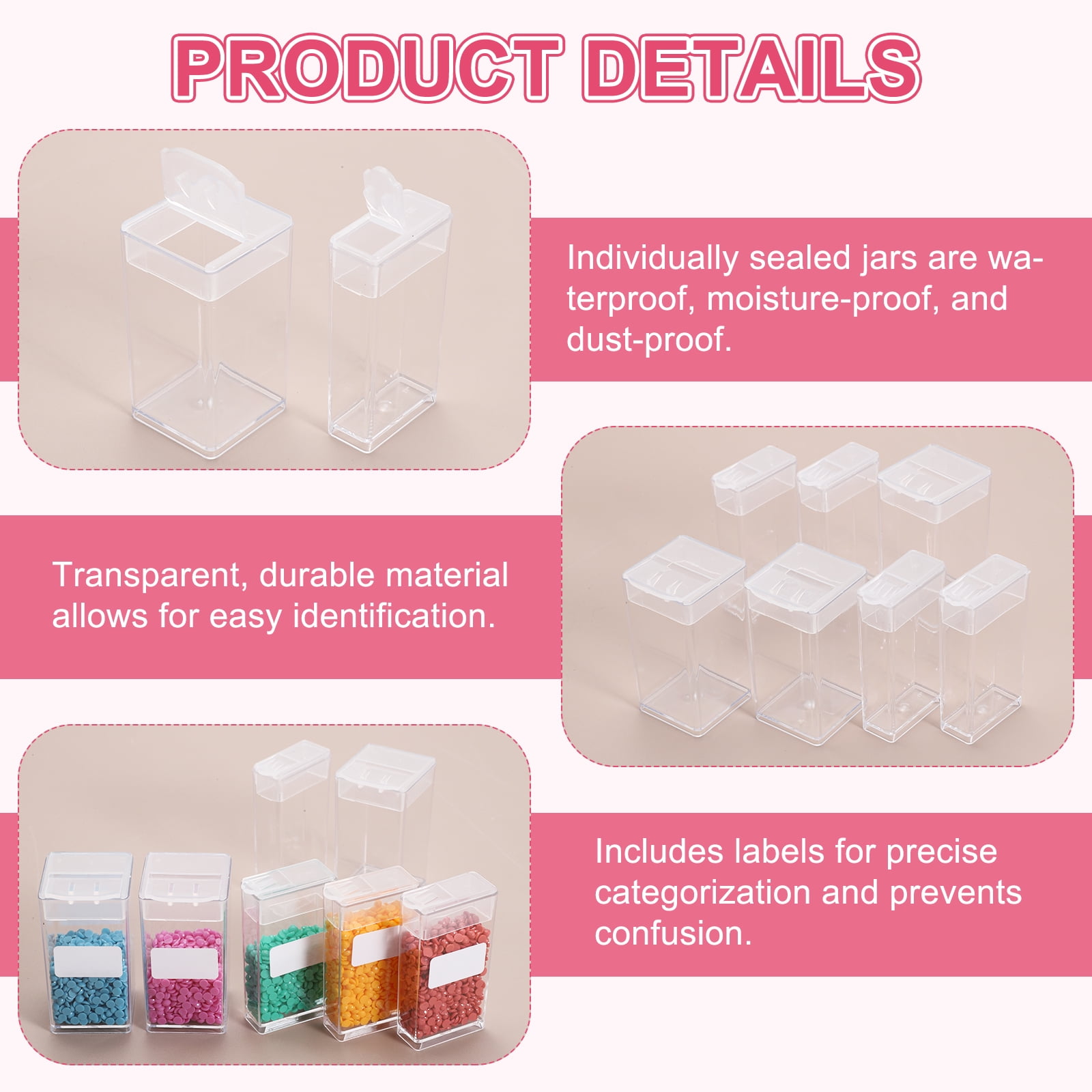 Uxcell 48 Slots Diamond Art Storage Containers, Clear Plastic Diamond Art Painting Beads Organizer Case Accessories with Labels for Jewelry Nail Crafts Rhinestones, 8.8x4.8x2.2inch