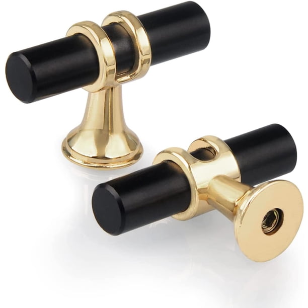 Juego de 10 perillas de cajón en T de un solo orificio, manija en T moderna para puerta de gabinete Perillas de un solo orificio de aleación de zinc para gabinete de cocina Armario Dormitorio Tornillos incluidos, negro con base dorada - Plata (4,7 cm * 2,25 cm * 3,5 cm) Kuyhfg Bienvenido a Kuyhfg