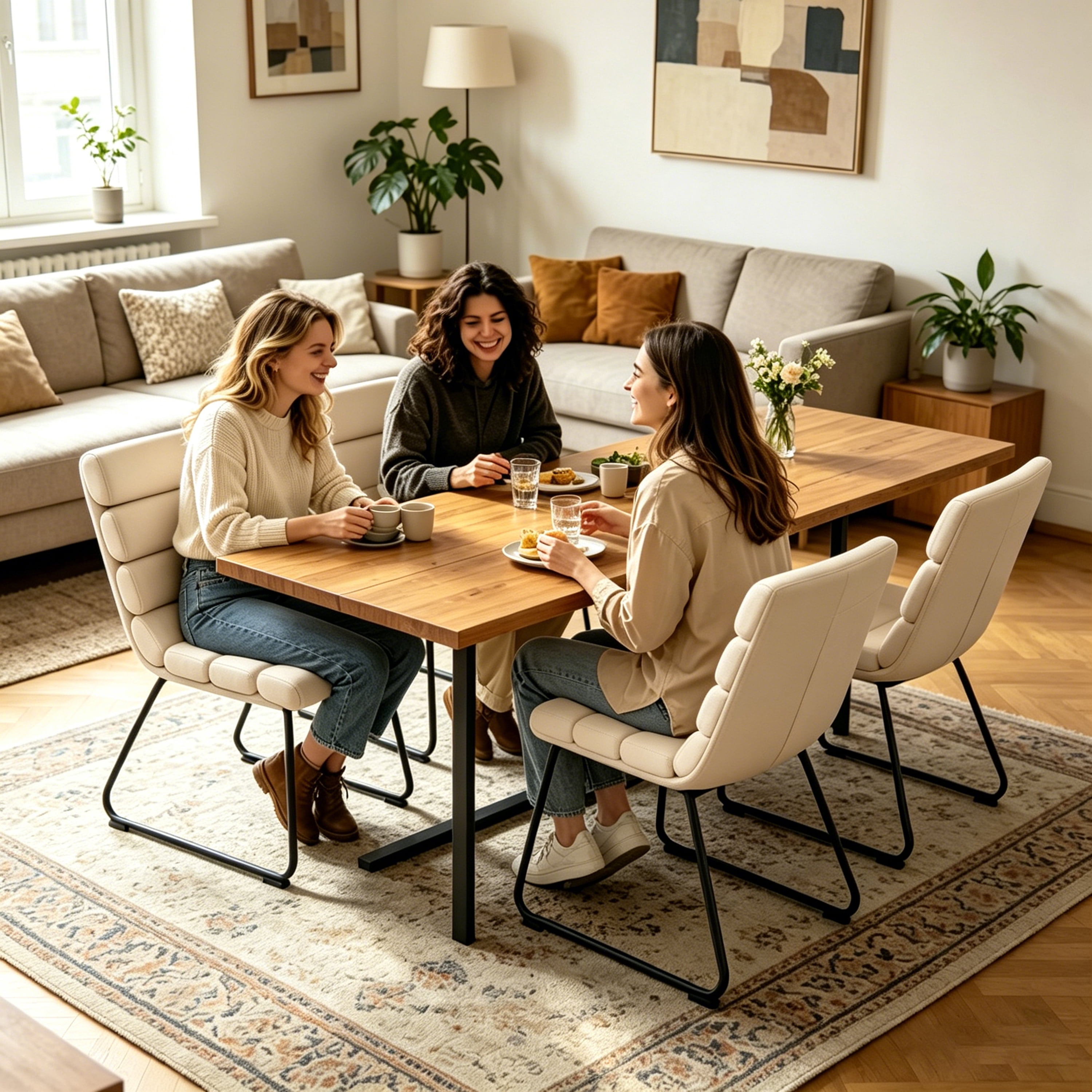 Dining Chairs Set of 2, Fabric Upholstered with Soft Cushion and Comfortable Backrest, Modern Kitchen and Living Room Chairs, Beige