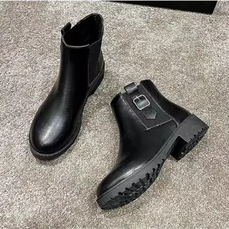 

Women‘s Chelsea Boots Classic Black Ankle Boots Buckle Decor Non-slip Short Boots