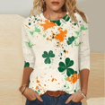 thumbnail image 2 of FAIWAD Chandails de la Saint-Patrick pour Femmes Grande Taille Manches 3/4 Imprimé Trèfle Chandail Tendance Col Rond Quotidien, 2 of 4