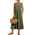 thumbnail image 1 of Robe Maxi Femme 2025 Sans Manches Robes d'Été Col en V Décontractées à Étages avec Poches Vert G, 1 of 7