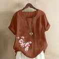 thumbnail image 1 of Blouses pour Femmes, Haut Décontracté en Lin Imprimé à Manches Courtes avec Boutons, 1 of 3