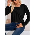 thumbnail image 4 of Solid Color Square Neck Pleated Detail Long Sleeve Blouse for Women Black Small, 4 of 5