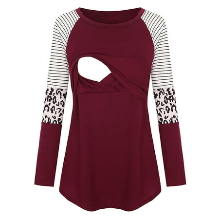 

DYMADE Womens Striped Raglan Shirt Patchwork Long Sleeve Nursing Tunic Tops