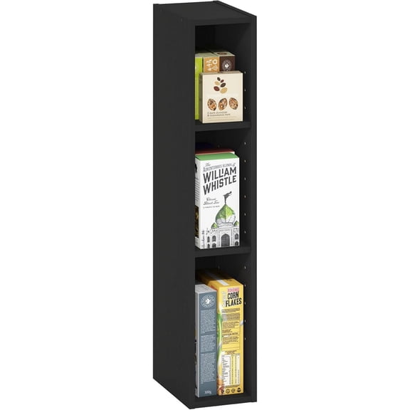 Furinno Fulda Book Shelf, 3-Tier Narrow Bookshelf, Bookcase with 6-in Width Storage Shelf, 9.3 x 5.9 x 31.5, for Living Room, Bedroom, Home Office, Blackwood