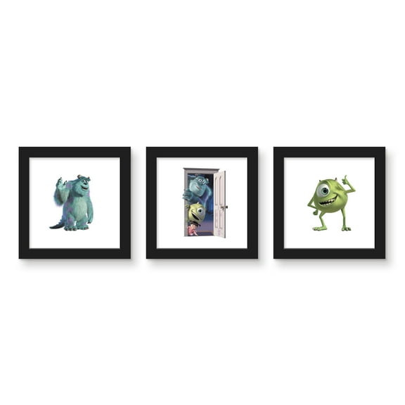 Gallery Pops Disney Pixar Monsters Inc. - Characters Wall Art Bundle (3-Pack), Black Framed Version, 12" x 12"