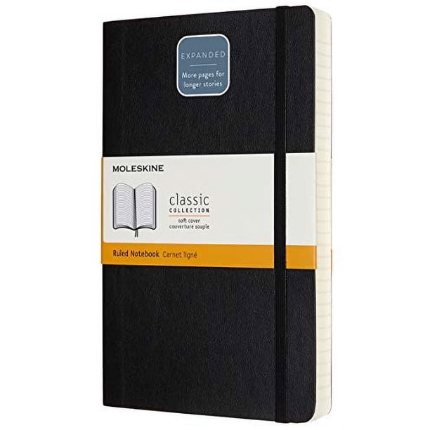 Moleskine libreta clásica expandida, tapa blanda, grande (5" x 8.25"), rayado, negra, 400 páginas Moleskine NA