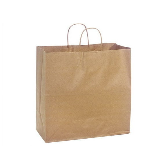 Pack Of 250, Filly 13 X 7 X 13" Solid Natural Brown Kraft Paper Shopping Bags W/Edge Tops & Sturdy Handles Made In USA
