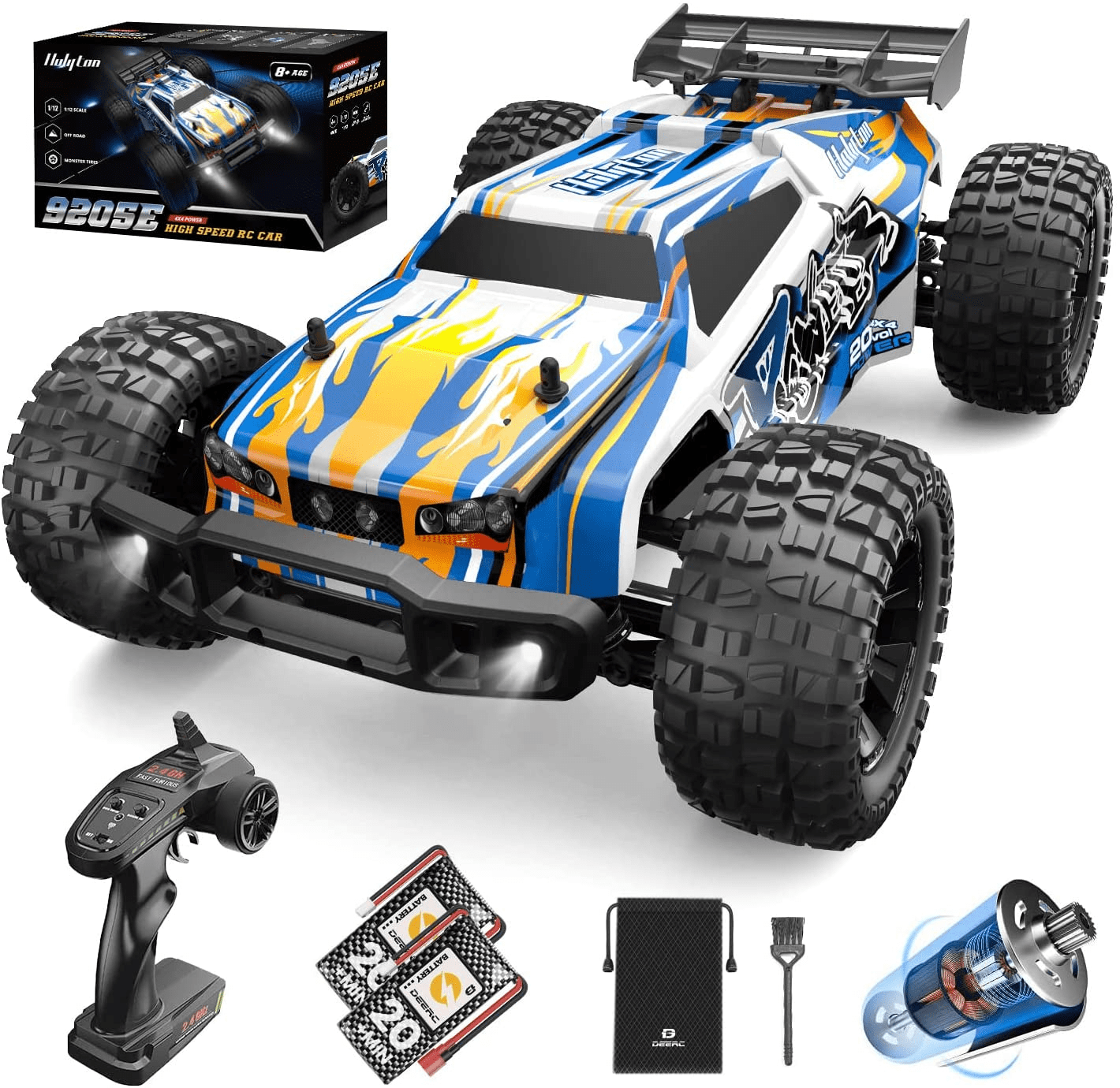 Coedfa RC Military Truck 1:16 Run for 20mins Car Toy Off-Road Sport Cars Toys 2.4G 4WD with 8 Tires Rock Crawler Vehicle Gifts with Transmitter Control for Kids Children USB Charged 