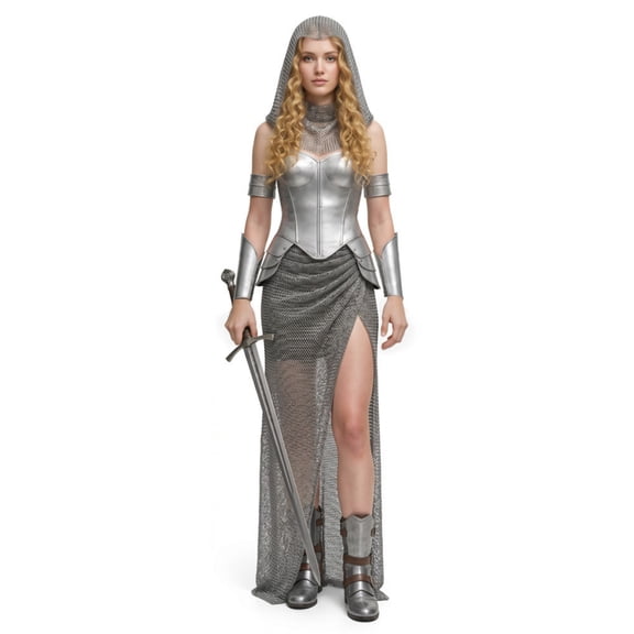 Women'S Chainmail Medieval Costume Outfit, Knight Inspired Cosplay Clothing For Halloween Parties, Stage Performance, Renaissance Events, Masquerade Gatherings, Themed Photography And Role Play