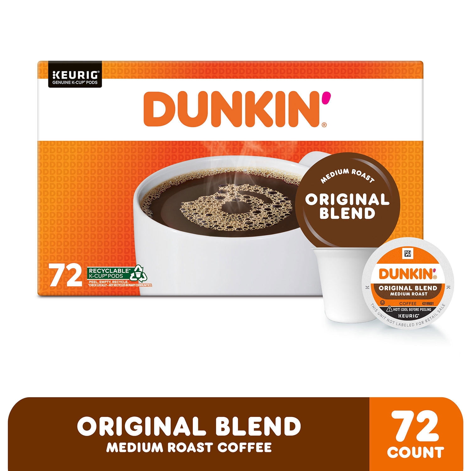 Dunkin' Donuts Original Blend K-Cup Coffee Pods, Medium Roast, 72 Count