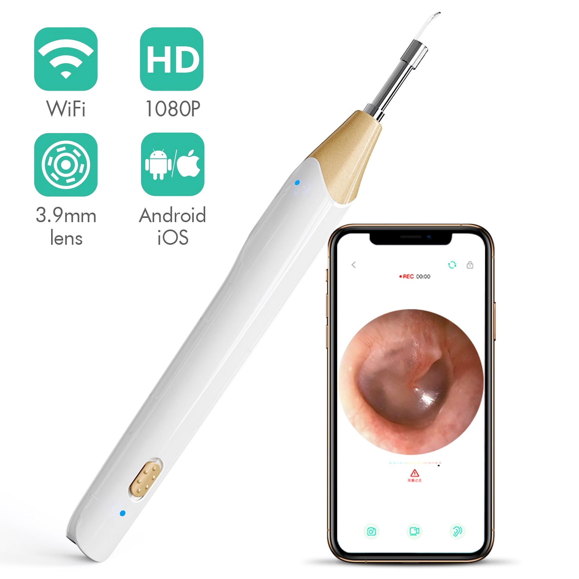 Digital Otoscope WiFi Earpick Camera Visual Endoscope, Ear Scope with 19 Ear Cleaner Tools for