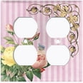 thumbnail image 3 of Metal Light Switch Plate Outlet Cover Elegant Pink Floral Striped Damask FLW070, 3 of 13