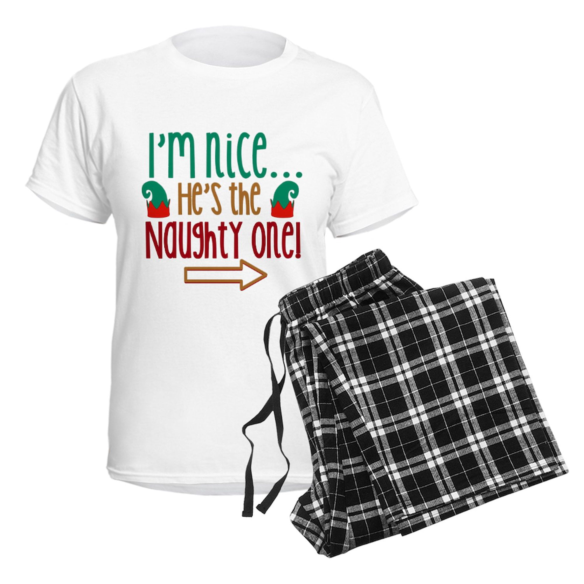 CafePress - Im Nice Hes Naughty Elf Hat Women's Light Pajamas - Women's Short Sleeve Print T-Shirt and Pants Light Cotton Pajama Set