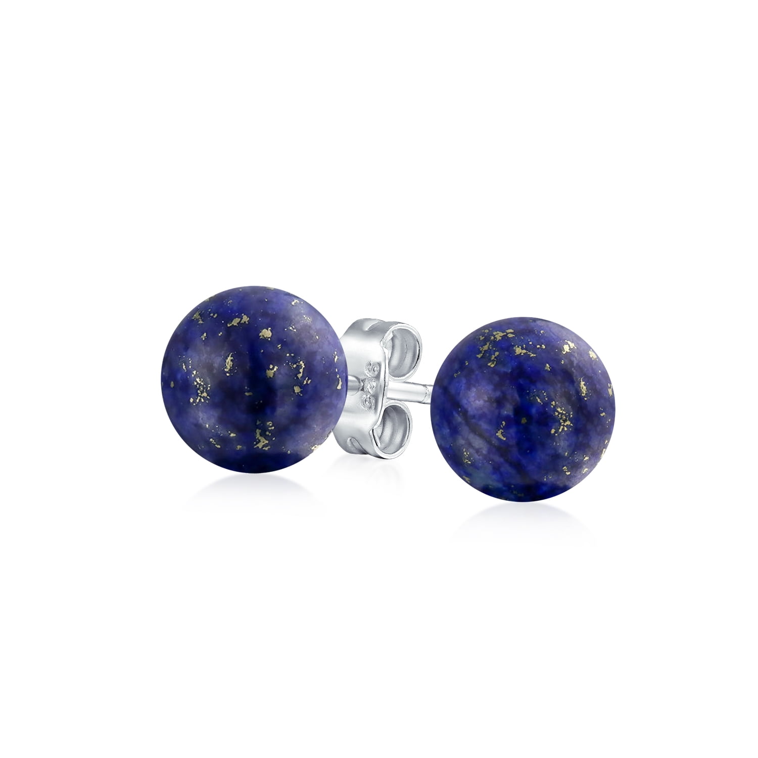 Stud Ball Earrings 14k Yellow Gold with 8mm Simulated Blue Lapis Gemstone 