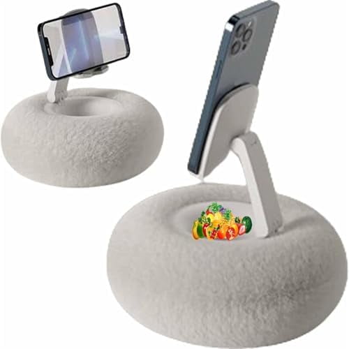 Soporte teléfono para con tazón para Aperitivos, Soporte para de Peluche, Almohada Ajustable para de 360° Altamente Ajustable con Tela de Felpa Suave con teléfono o Tablet de 4.7-13,A-blanco