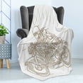 thumbnail image 4 of Motorcycle Soft Flannel Fleece Throw Blanket, Outline Drawing of a Classic Racer Making a Turn Vintage Style Art Print, Cozy Plush for Indoor and Outdoor Use, 50" x 60", Taupe and White, by Ambesonne, 4 of 5