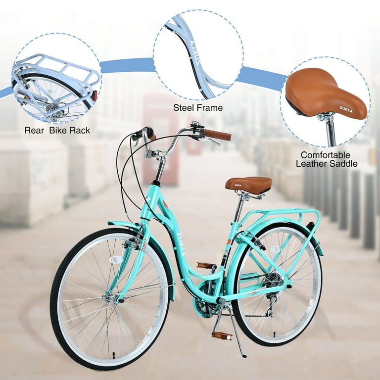 26 Inch Yellow Cruiser Bike for Women with 7-Speed Shimano