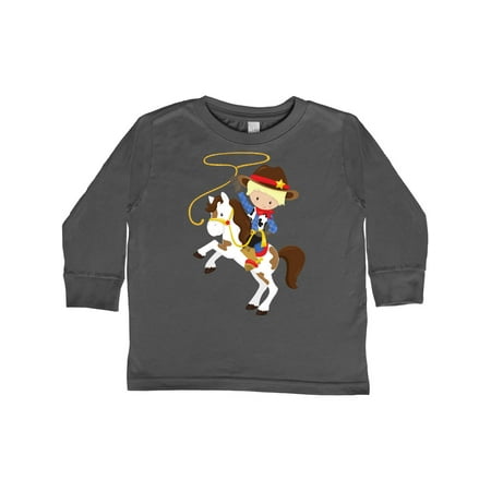 

Inktastic Little Cowboy Cowboy On White Horse Blond Hair Gift Toddler Boy Girl Long Sleeve T-Shirt