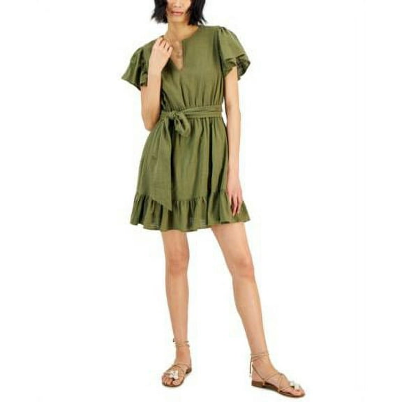 INC International Concepts Womens Cotton Flutter Sleeve Dress Burnt Olive XL