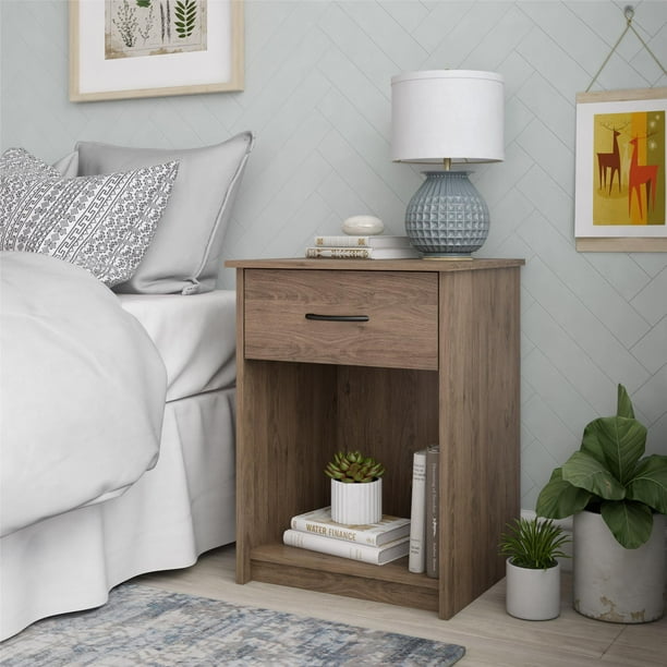 Mainstays 1 Drawer Bedroom Nightstand, Rustic Oak