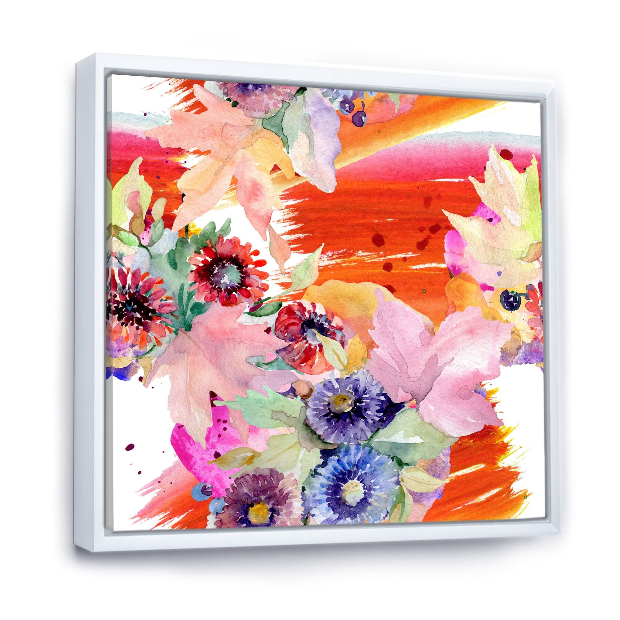 Designart 'Wildflowers and Vibrant Wild Spring Leaves VII' Modern Framed Canvas Wall Art Print