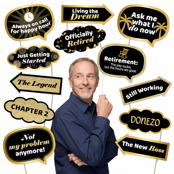 Retirement Party Photo Booth Props – 12 Funny Signs for Office Farewell Party, Work Celebration Decorations, Retirement Favors