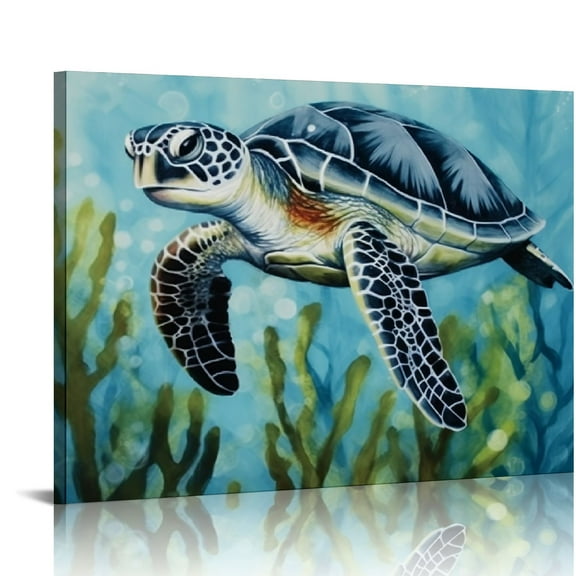 JRXY Fish Wall Art Sea Turtle Nautical Decor Beach Bathroom Wall Decor Kids Room Decor Rustic Teal Coastal Ocean Animals Canvas Pictures for Bedroom Living Room Kitchen Home Decorations pattern1