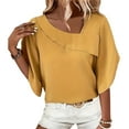 thumbnail image 2 of ECZHAW Shirts for Women Work Asymmetric Neck 3/4 Sleeve Tees Summer Ladies Solid Color Tops Half Sleeve Shirts Tunics,, 2 of 7
