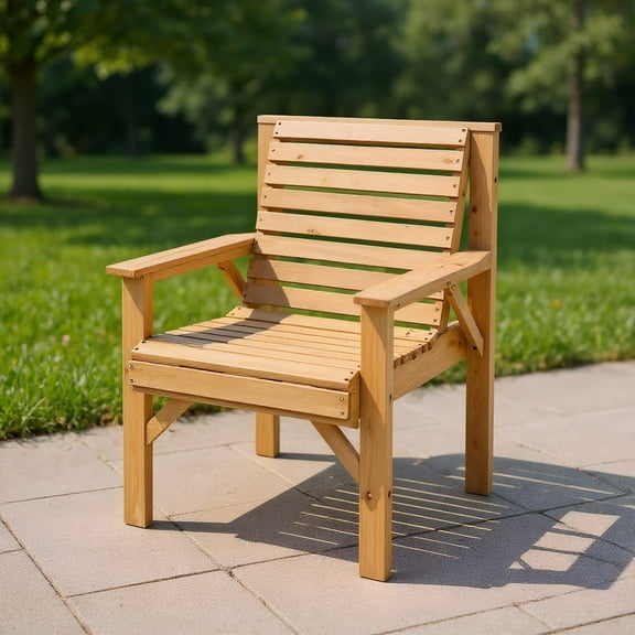 Resenkos Outdoor Solid Fir Wood Chair with Inclined Backrest, Outdoor Dining Chair for Outside Patio, All Weather, Porch, Garden, Poolside